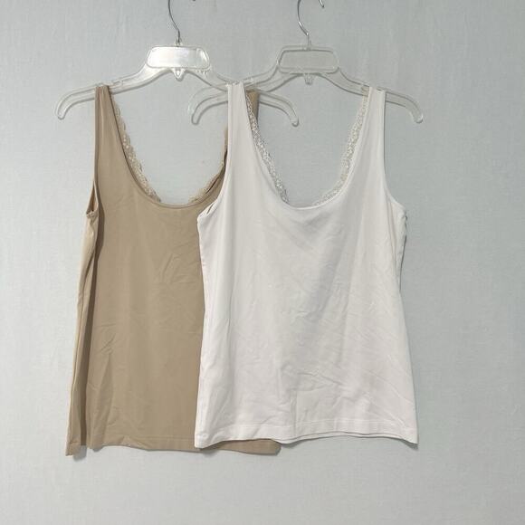 BANANA REPUBLIC Lace Trim Cami Tank Lot Of 2 Adjustable L Y2K 90’s White Beige - Picture 6 of 10